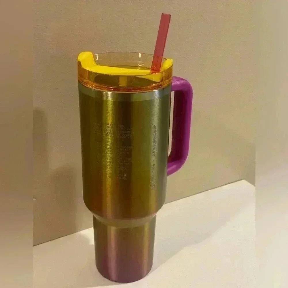Stanley x Starbucks Summer Sunset Oil Slick 40oz Quencher Yellow Purple NWT - Picture 5 of 8